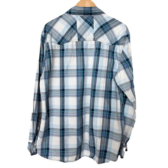 Buckle BKE Men's XL Blue Plaid Long Sleeve Pearl Snap-Up Shirt Casual Cotton - Picture 8 of 12